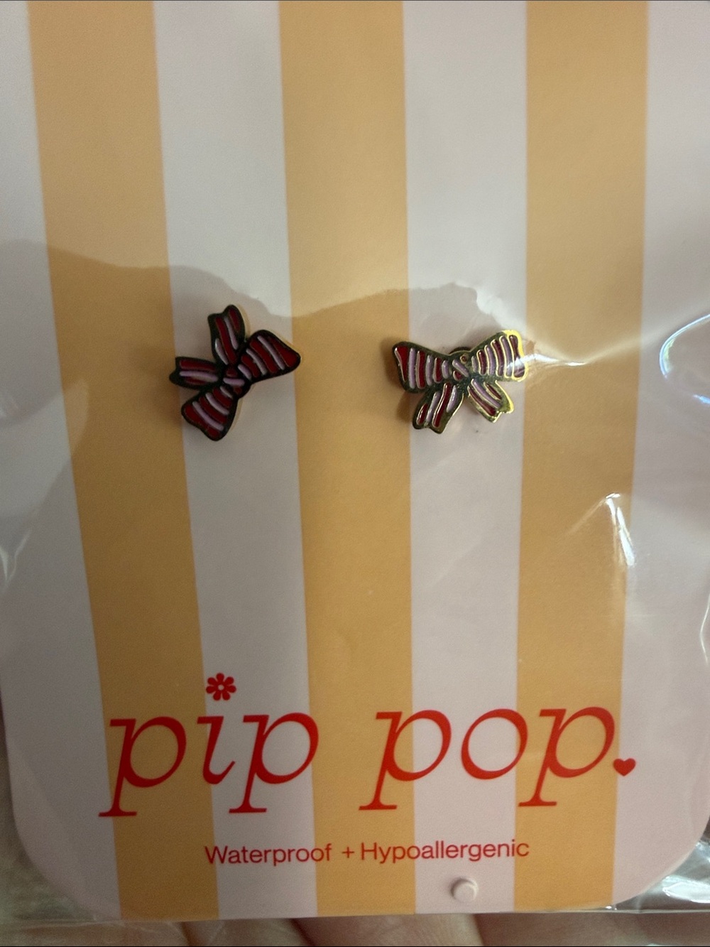 Pink Striped Bow Kids Earrings